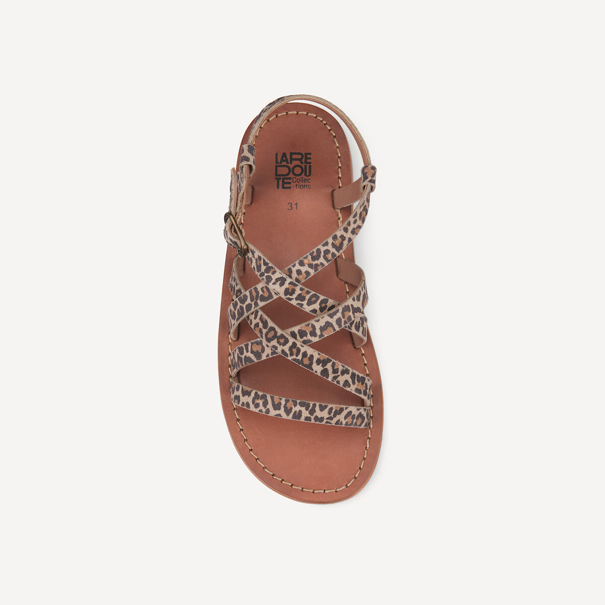 Sandálias em pele com tiras, motivo leopardo estampado leopardo, LA REDOUTE COLLECTIONS