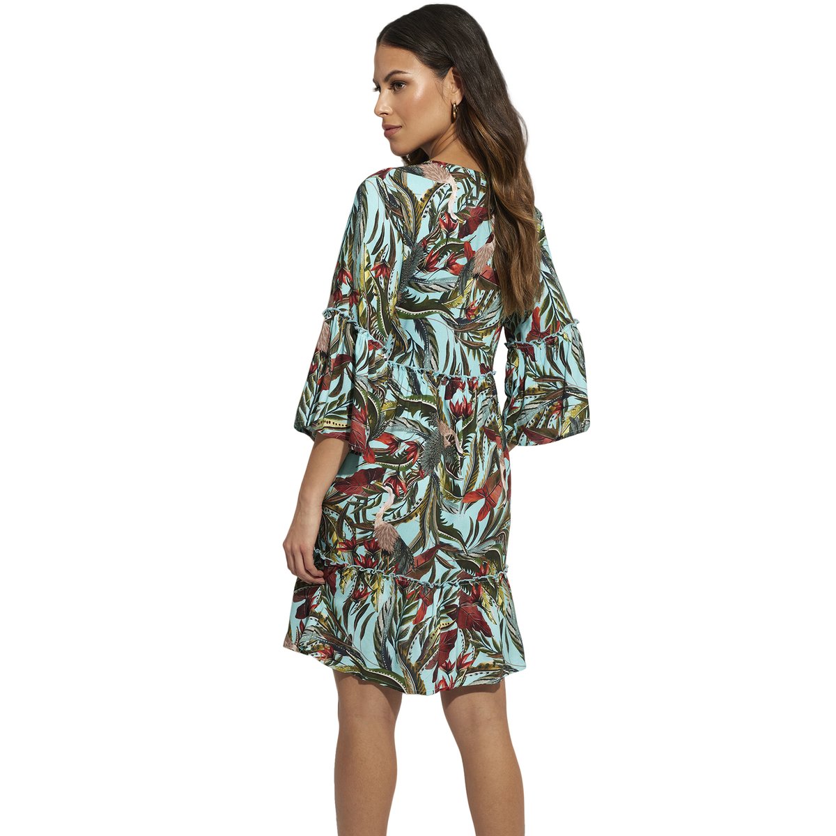 Robe de plage manches trois-quarts Galapagos bleu turquoise, SELMARK MARE