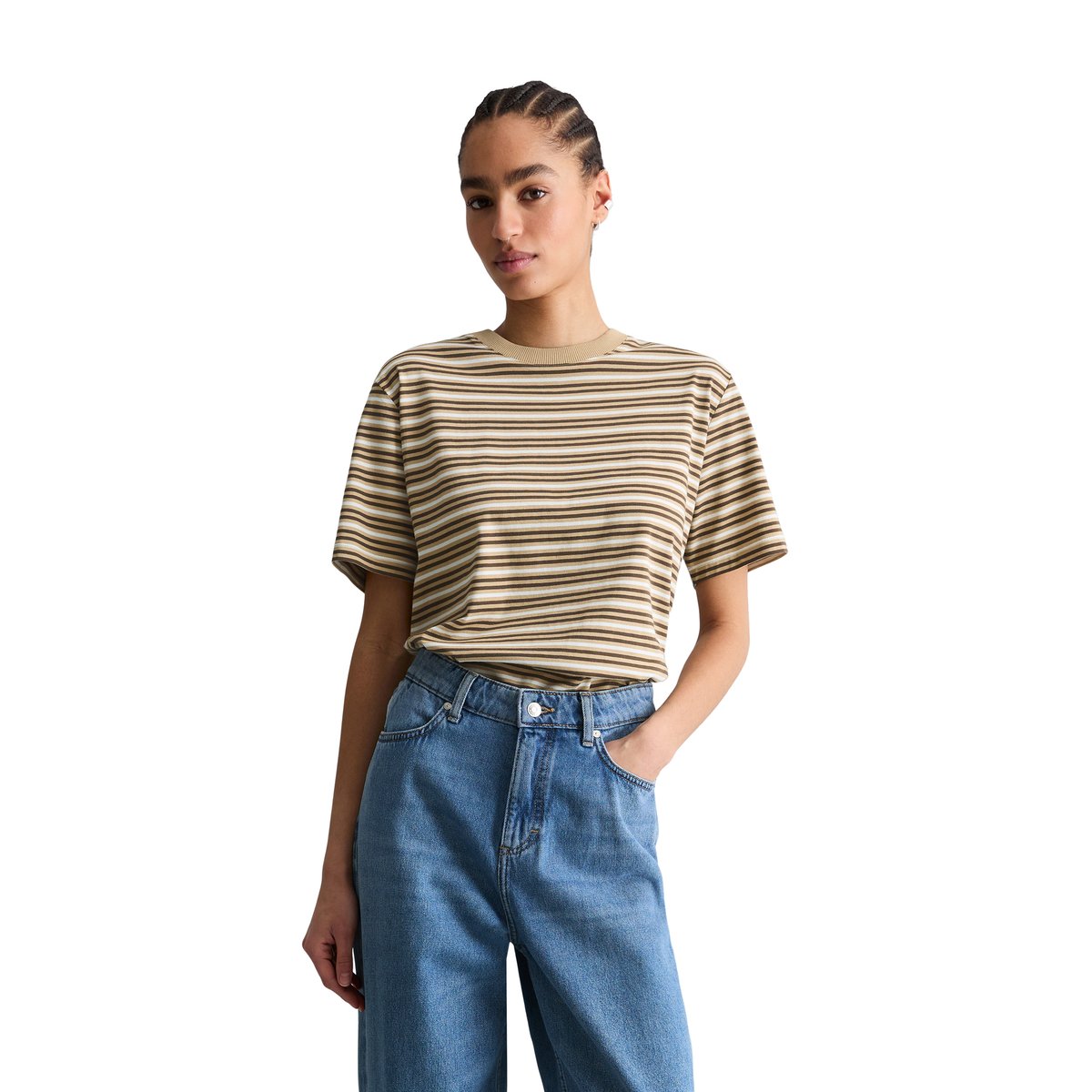 T-shirt à rayures relaxed en jersey simple de coton beige, MARC O’POLO DENIM
