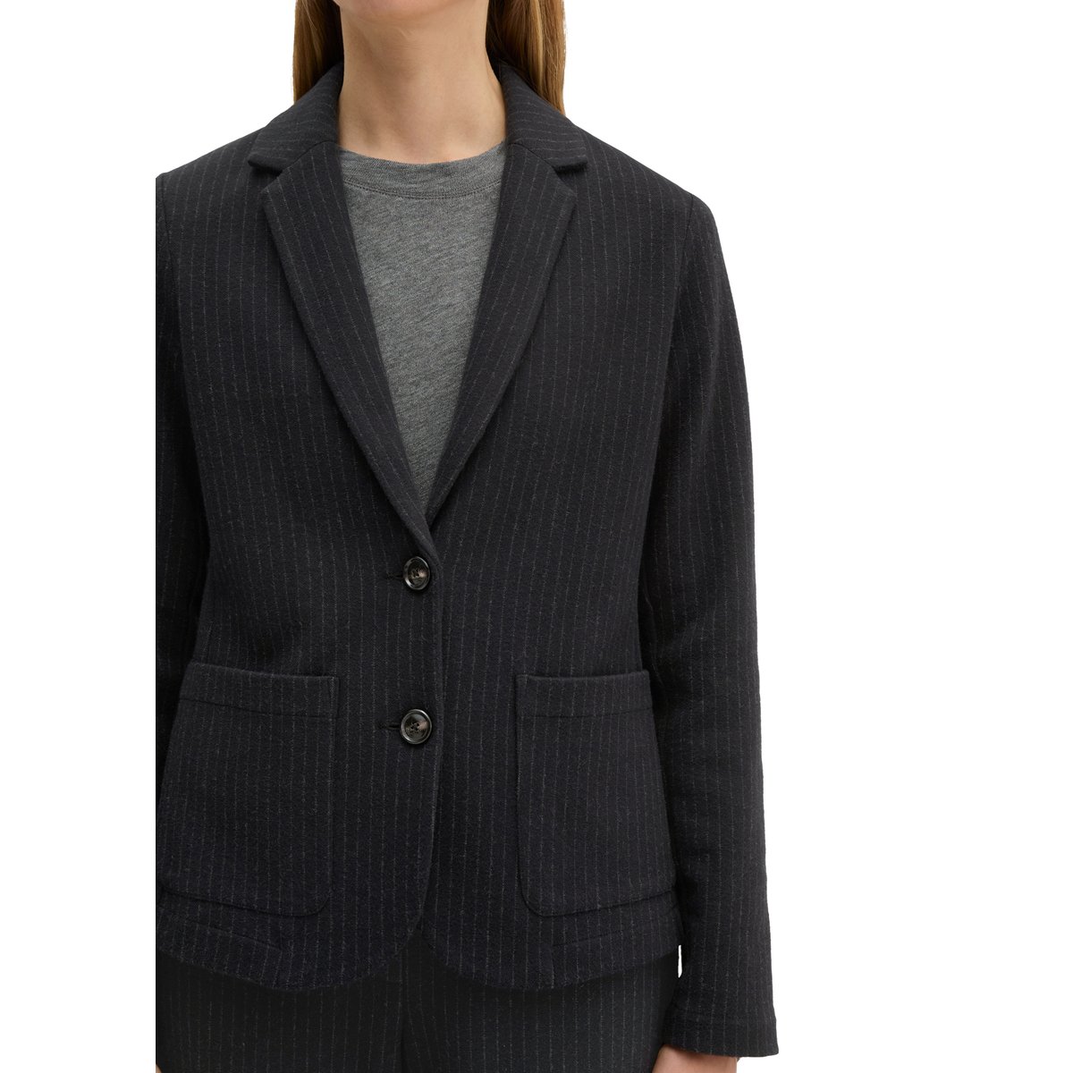 Blazer en jersey rayé regular en mélange de coton organique gris foncé, MARC O'POLO