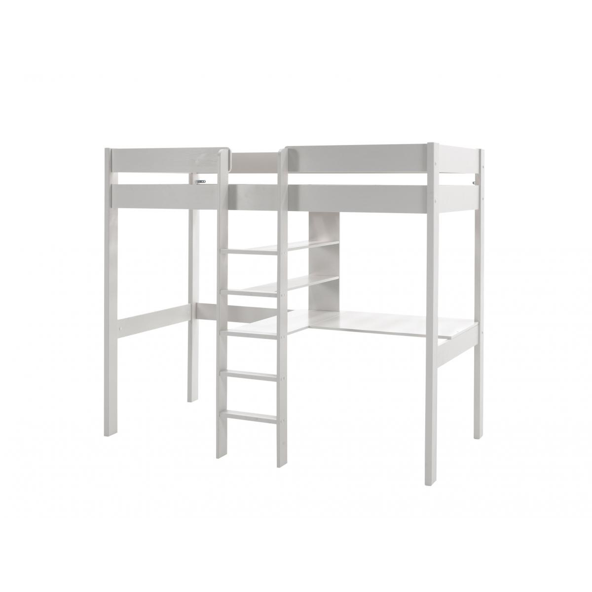 Pino-Combinaison lit Mezzanine Avec Fauteuil Blanc et Un Matelas Basic Cool 10x90x200 couleur unique, VIPACK