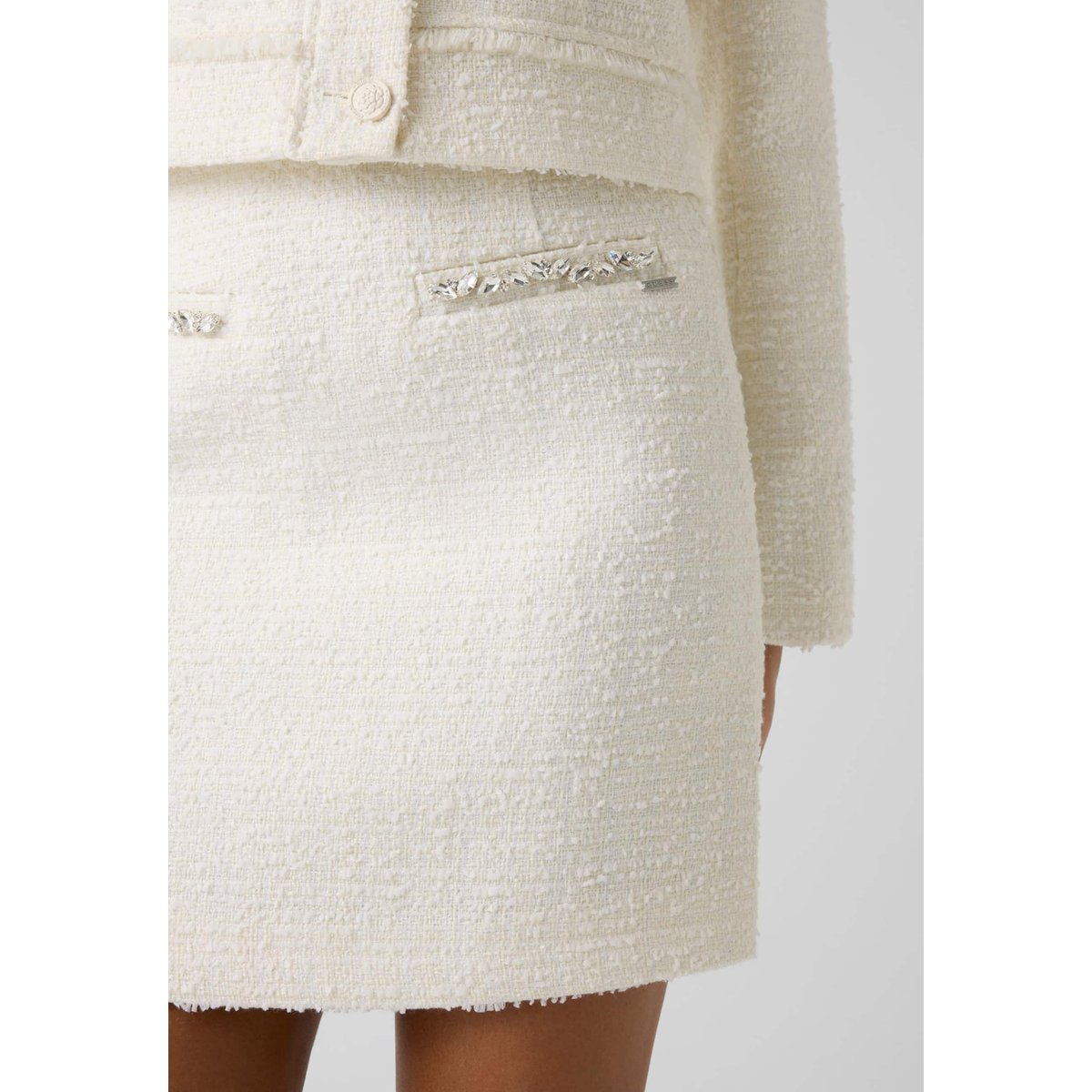 Jupe En Tweed Mélangé Laine blanc, GUESS