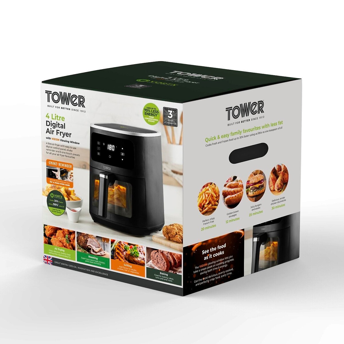 Vortx Vizion 4L Air Fryer - T17174 black, TOWER
