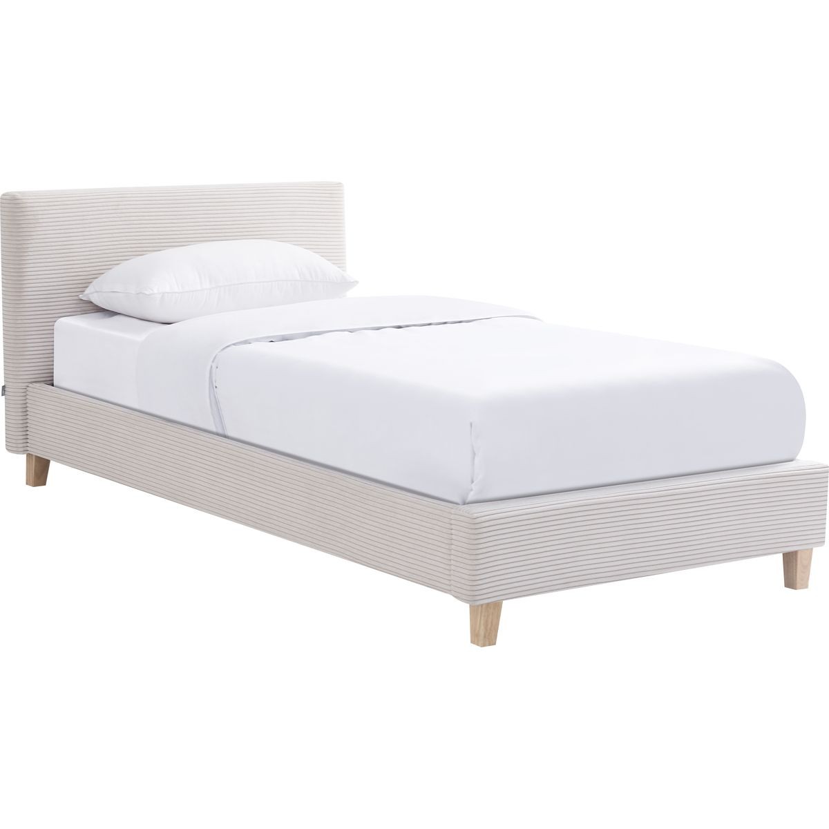 Lit avec tête de lit en tissu - MILO beige, HOMIFAB