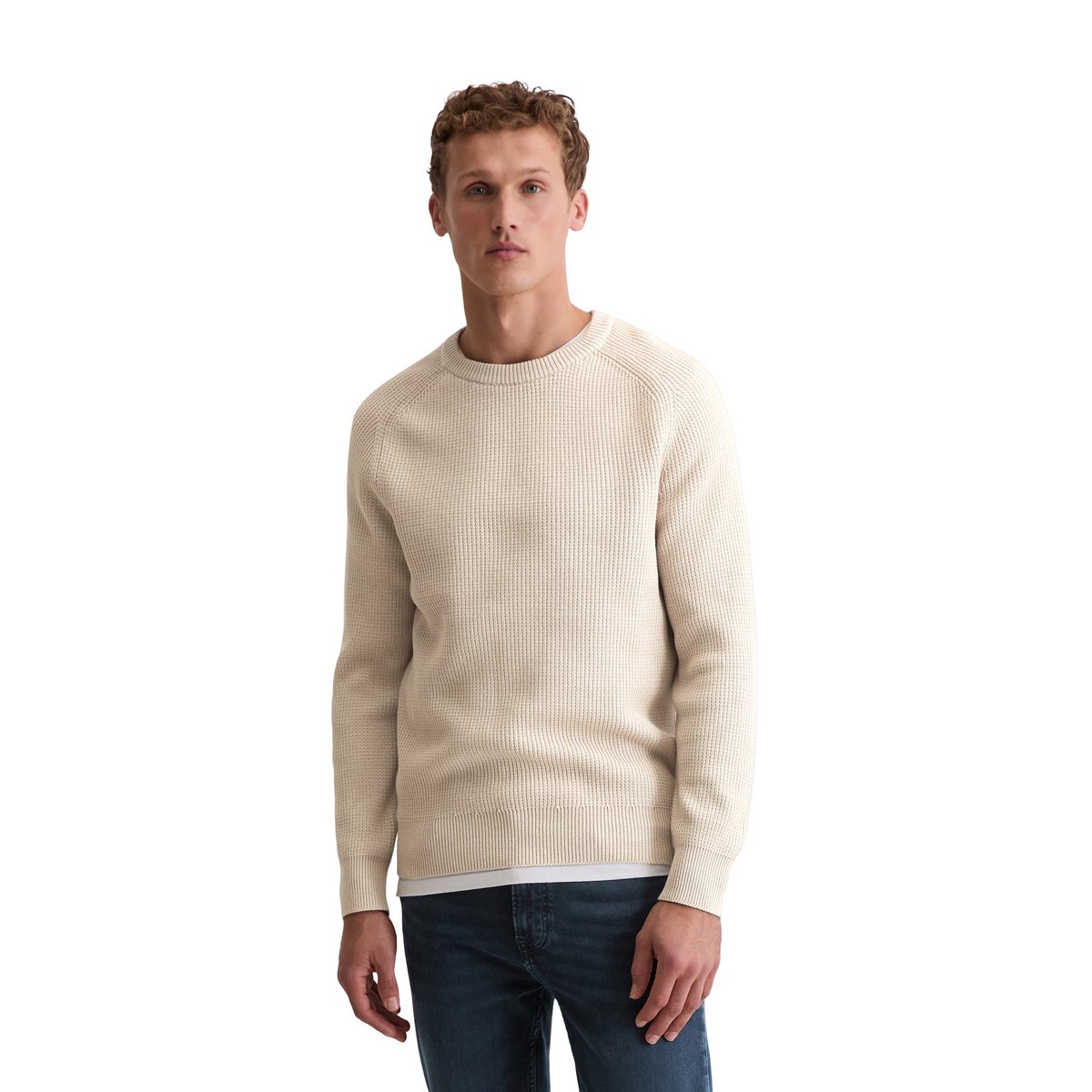 Pull-over regular en coton bio beige, MARC O'POLO