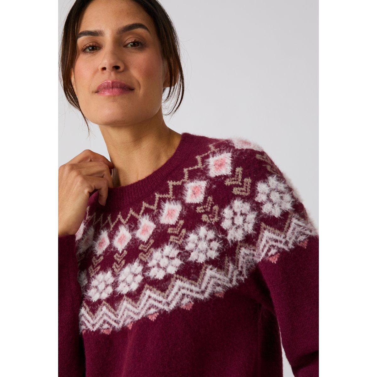Pull jacquard Thermolactyl rouge bordeaux, DAMART