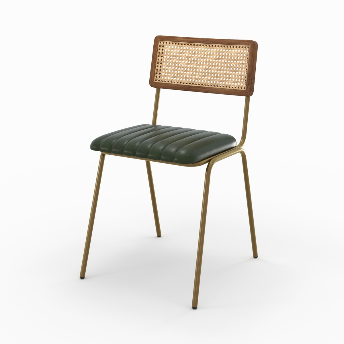 Lot de 2 chaises en cannage et cuir - ARSÈNE vert et métal doré, MAISON PAVANE