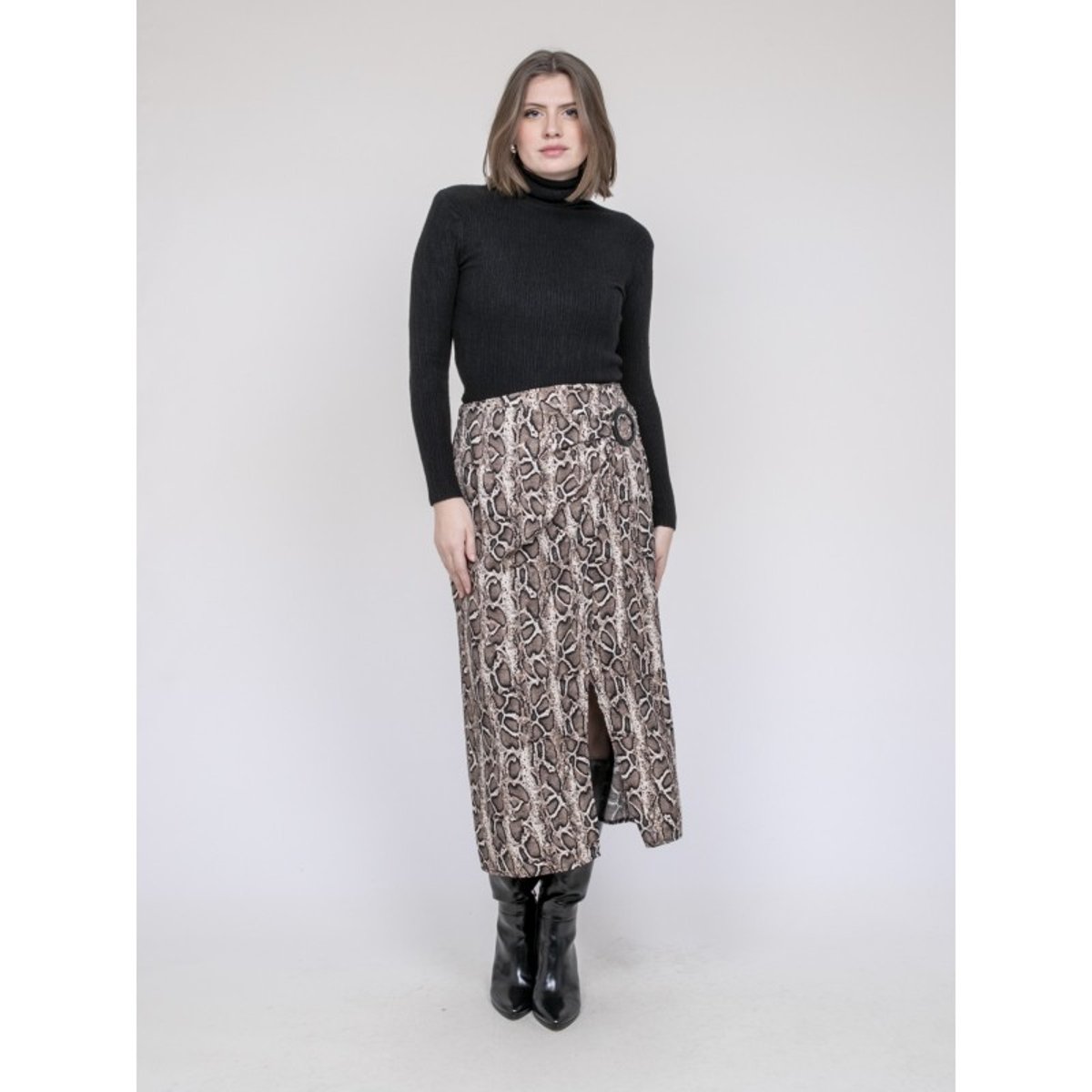 Jupe Mi-longue Imprimé Python Xavia beige, DONA LISA