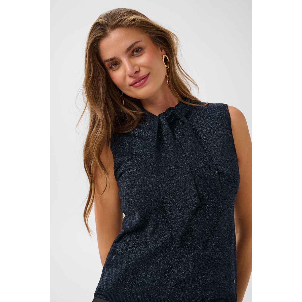 Pull en maille manches courtes bleu night sky, CREAM