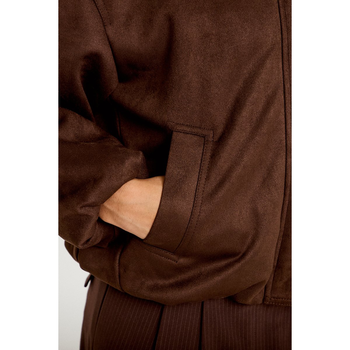 Veste effet boule col montant marron chocolat, CACHE CACHE