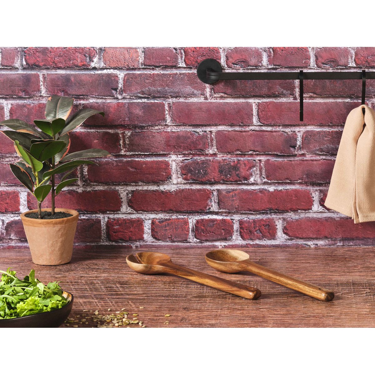 Lot de 2 couverts à salade en bois, OLLE bois vernis, BJORN