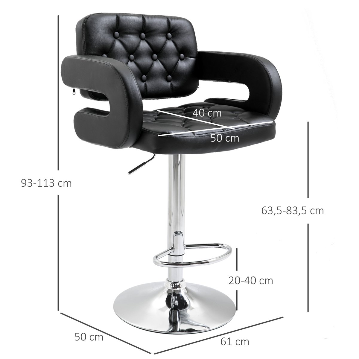 Tabouret de bar Revêtement synthétique Noir noir, HOMCOM