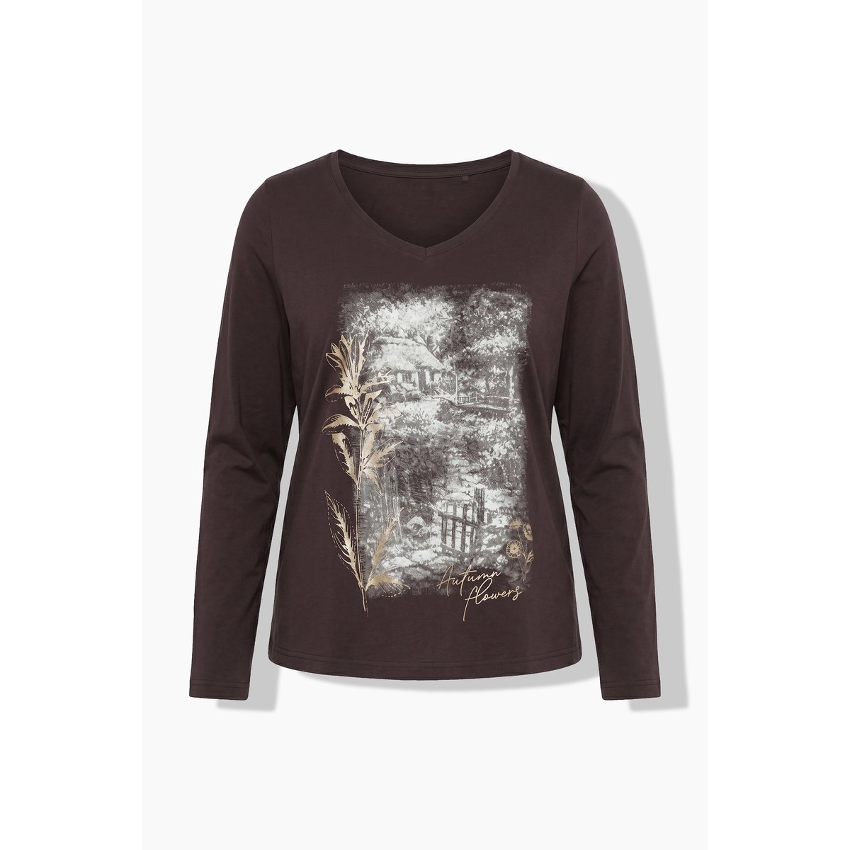 T-shirt motif jardin, coupe Classic Fit acajou, ULLA POPKEN