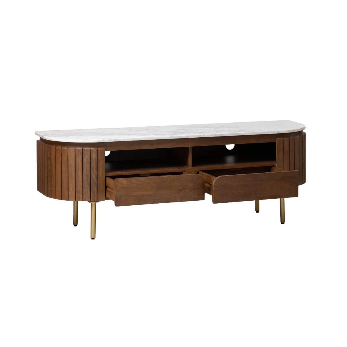 Meuble TV en bois de manguier SIENNE bois foncé, MADE IN MEUBLES