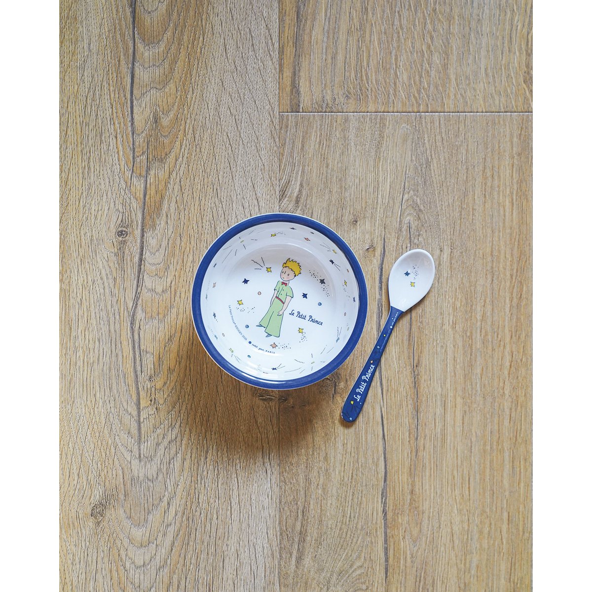 Bol ventouse avec cuillère LE PETIT PRINCE blanc / bleu, PETIT JOUR