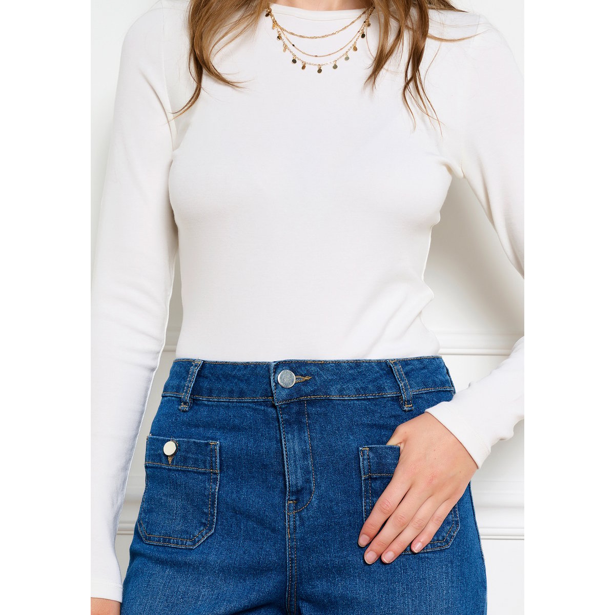 T-shirt doux à manches longues blanc casse, LOLALIZA