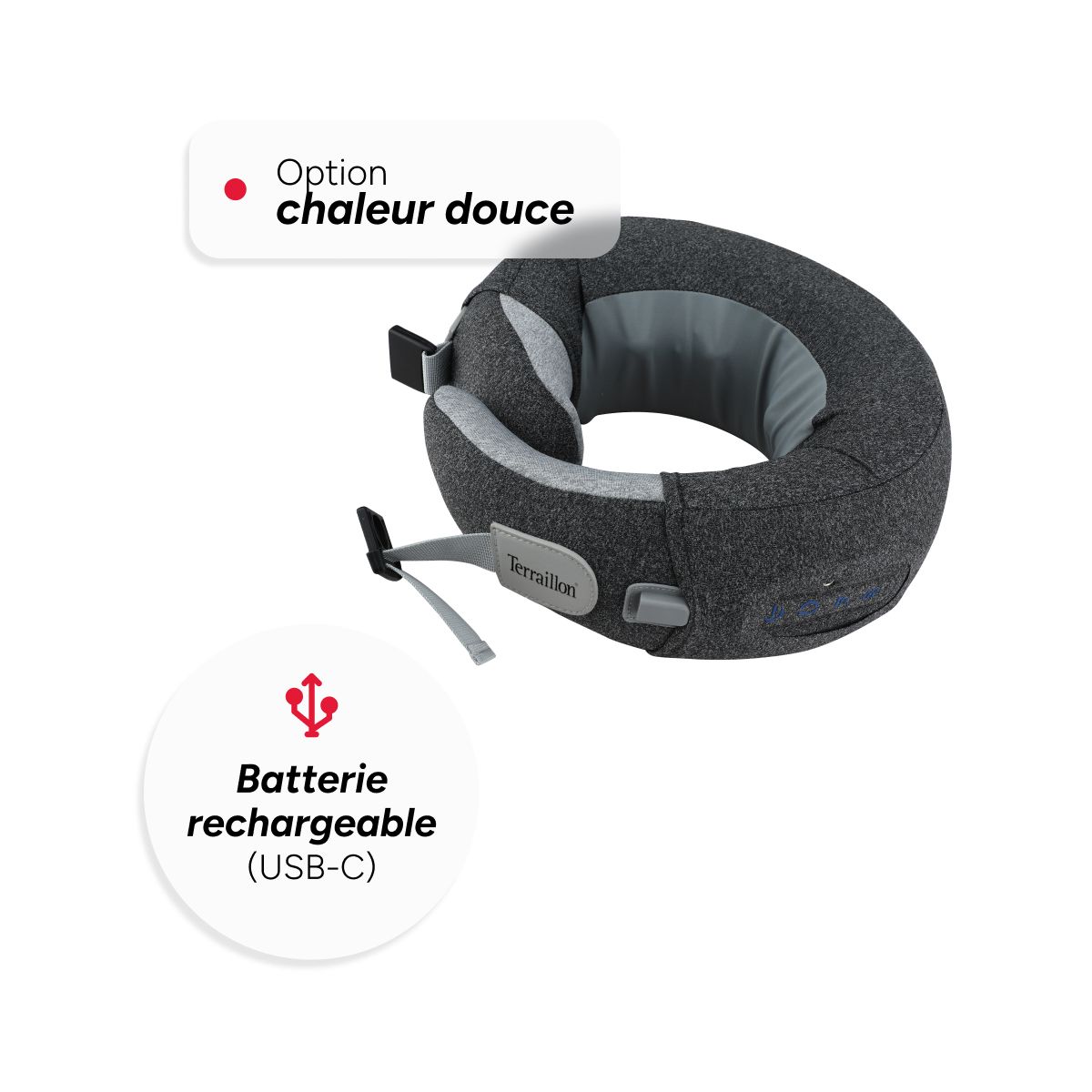 Masseur nuque de cou et cervicales chauffant gris, TERRAILLON