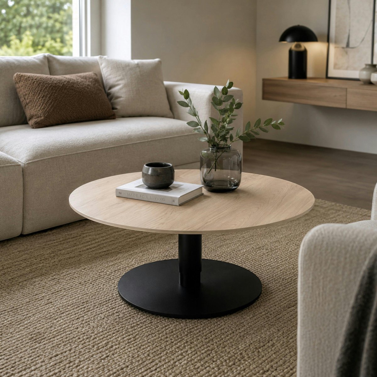 Table ronde en céramique, hauteur réglable 46/76 LUGANO décor chêne, PIER IMPORT
