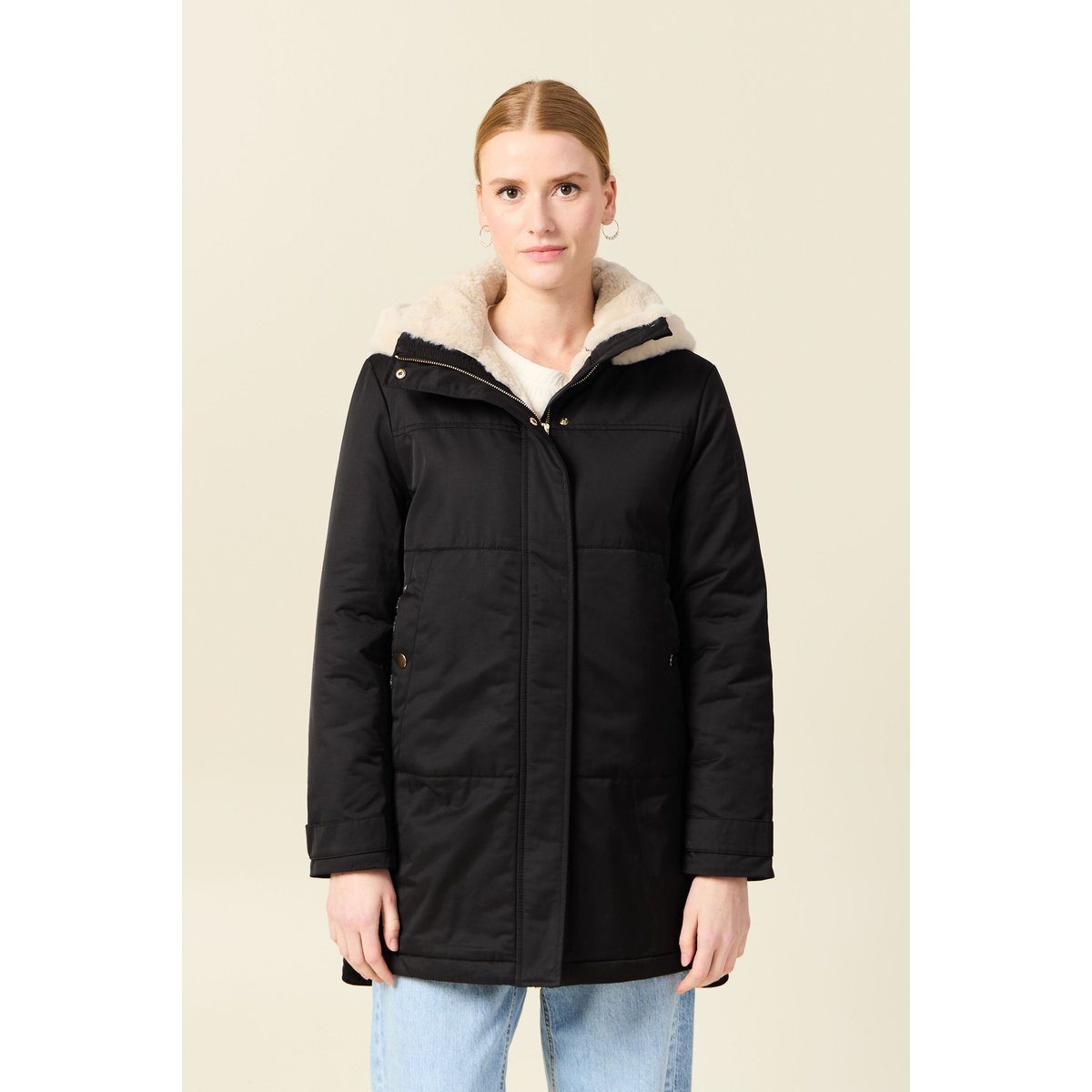 Parka droite à capuche noir, BONOBO
