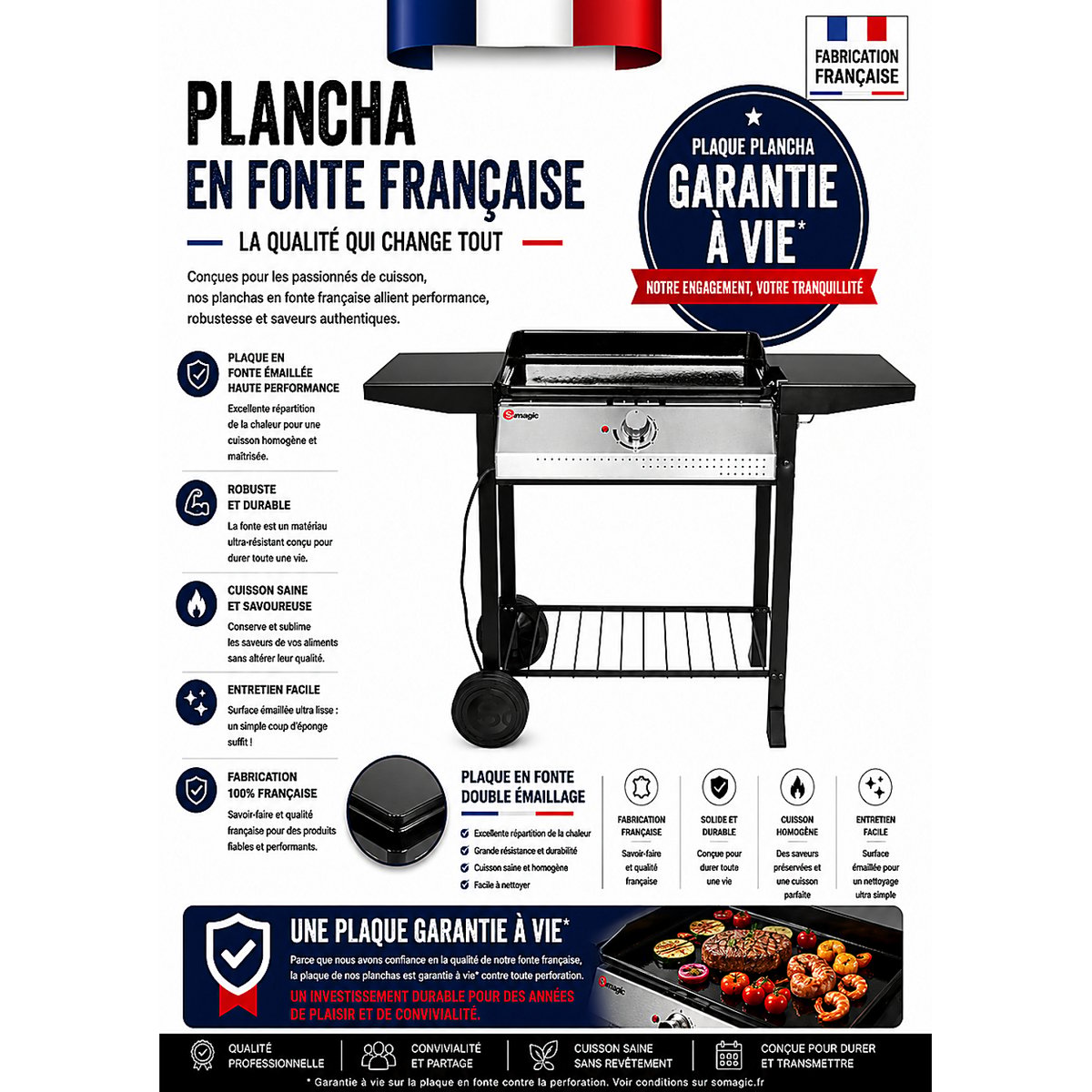 Plancha électrique sur chariot noir, SOMAGIC