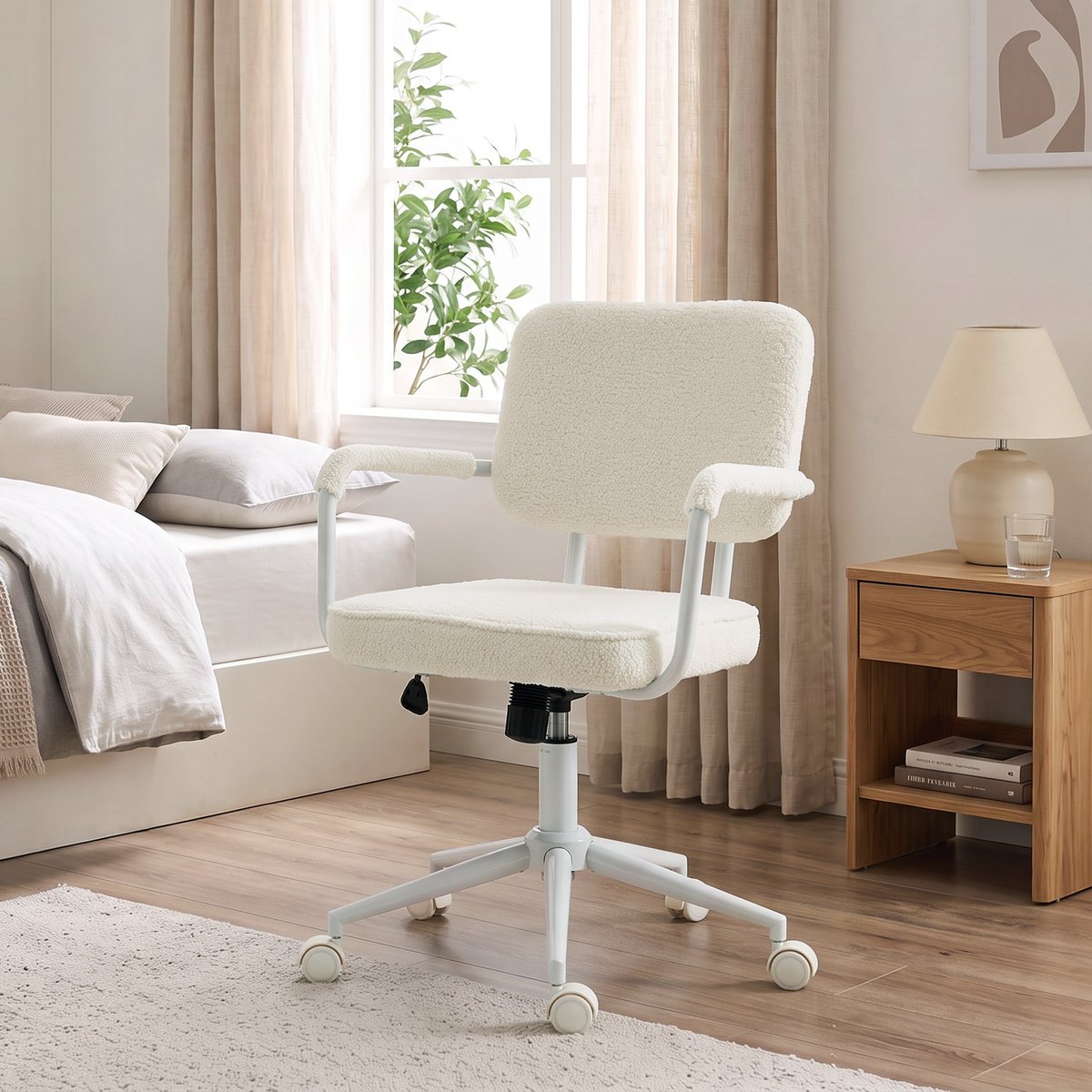 Chaise de bureau Tissu bouclette (100 % blanc crème, HOMCOM