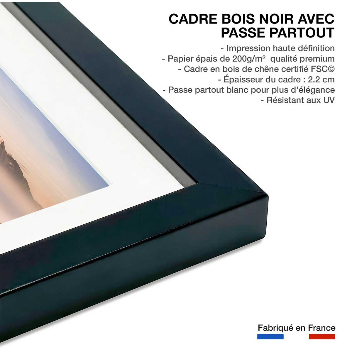 Affiche Automne serein et silence affiche + cadre en bois - noir, HEXOA