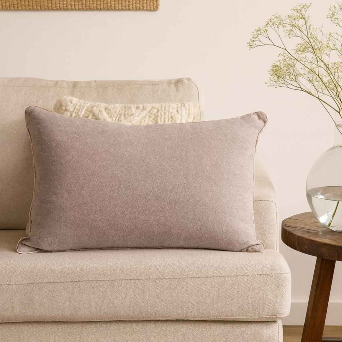 Coussin rectangulaire en tissu 30x50cm taupe, ORNAMI