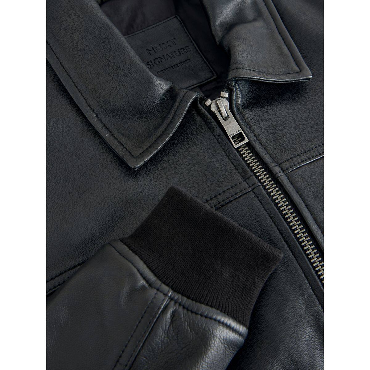 Veste en cuir avec poches plaquées signature noir, NEXT