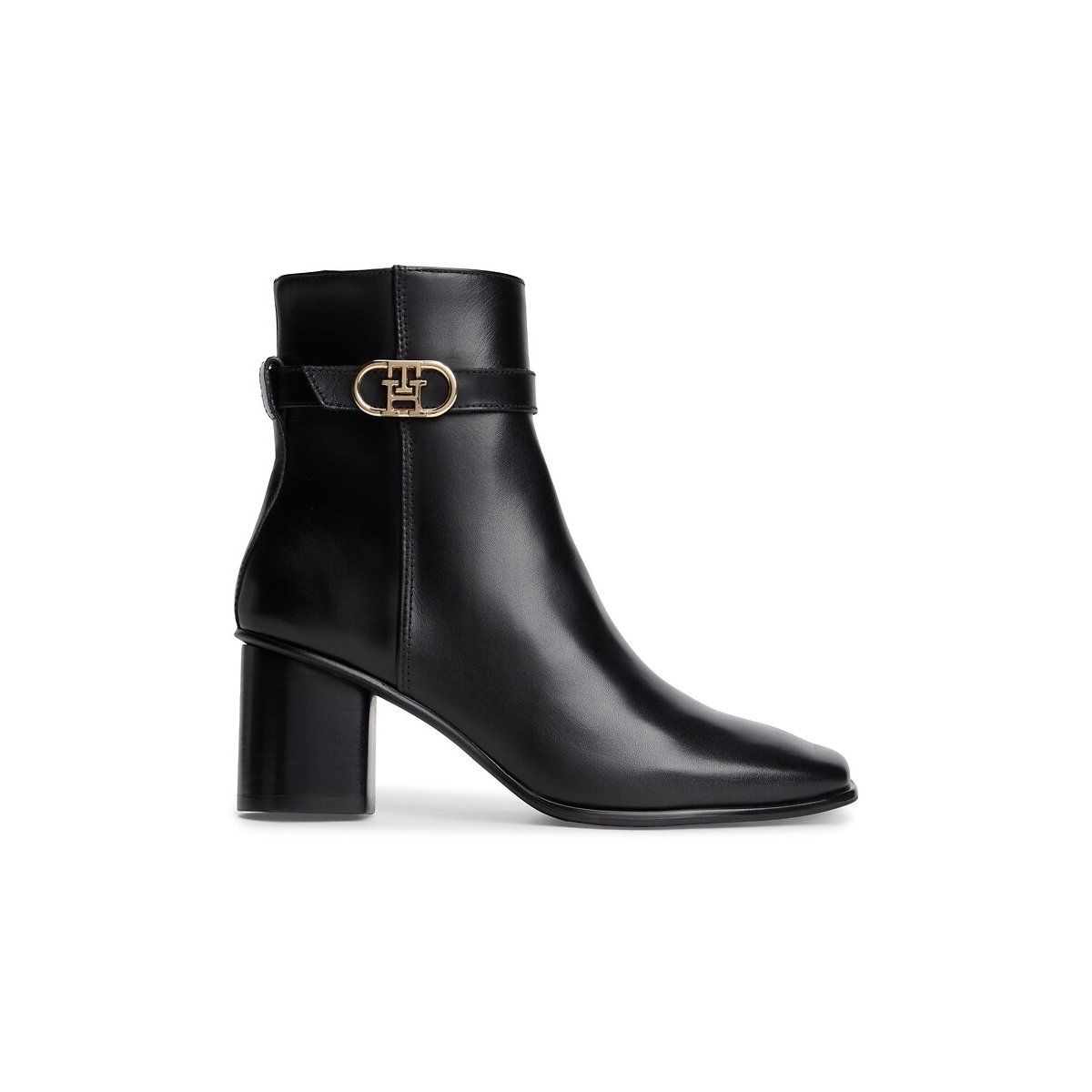 Stivaletti in pelle con tacco largo nero , TOMMY HILFIGER