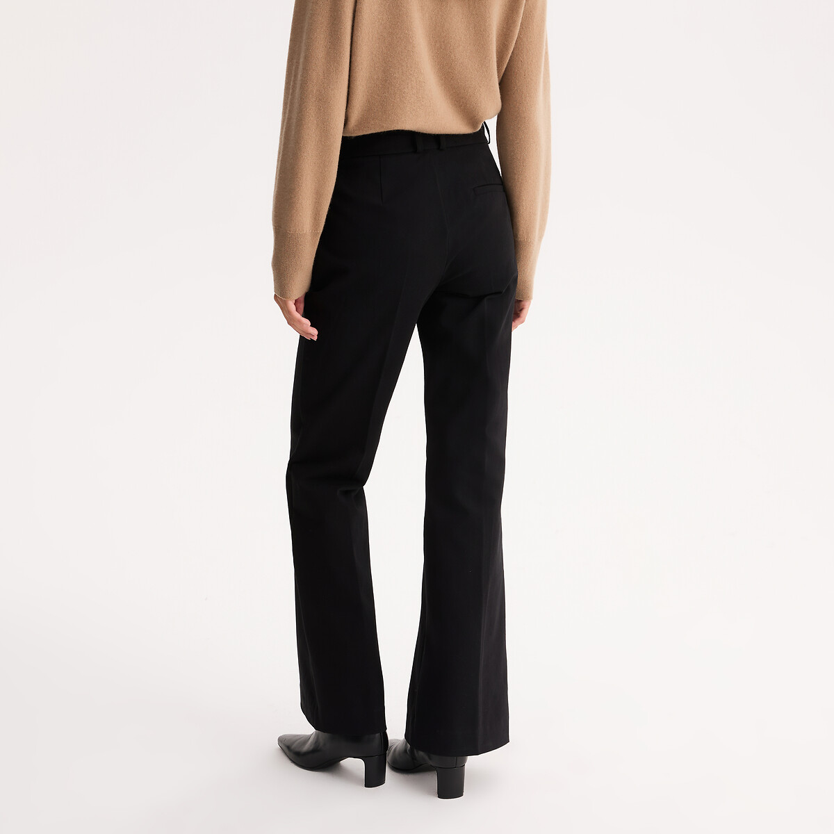 Pantalon forme bootcut, coton stretch noir, ANNE WEYBURN