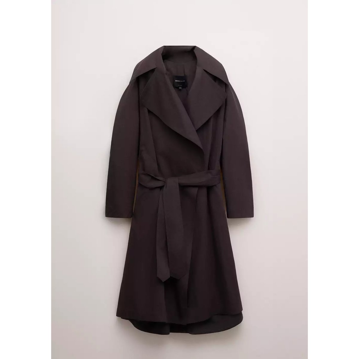 Trench-coat en coton maxi à revers avec  ceinture prune, MANGO