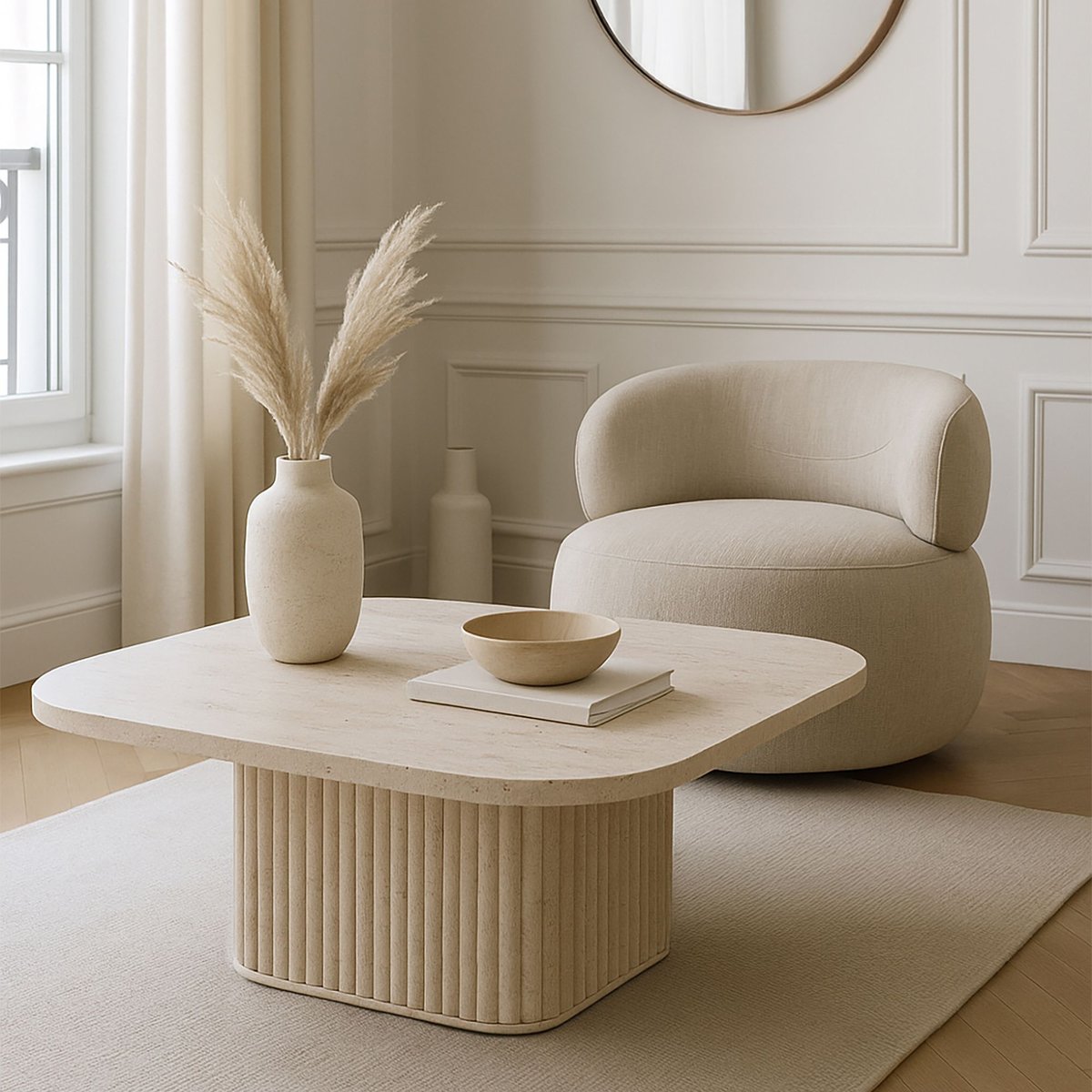 Table basse carré effet travertin, SUSAN naturel, NOW'S HOME