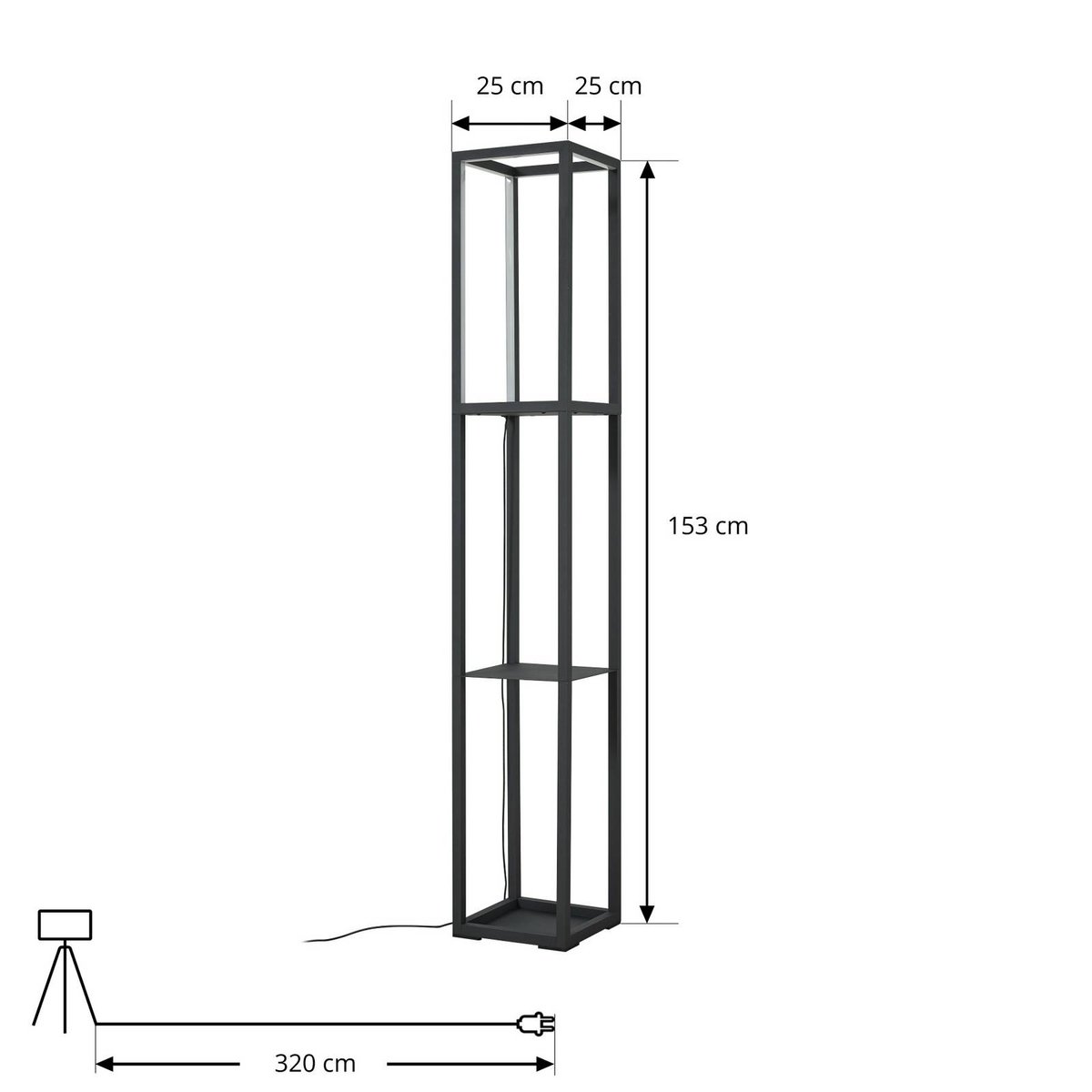 Lampadaire en métal moderneLED, Birta noir, LINDBY
