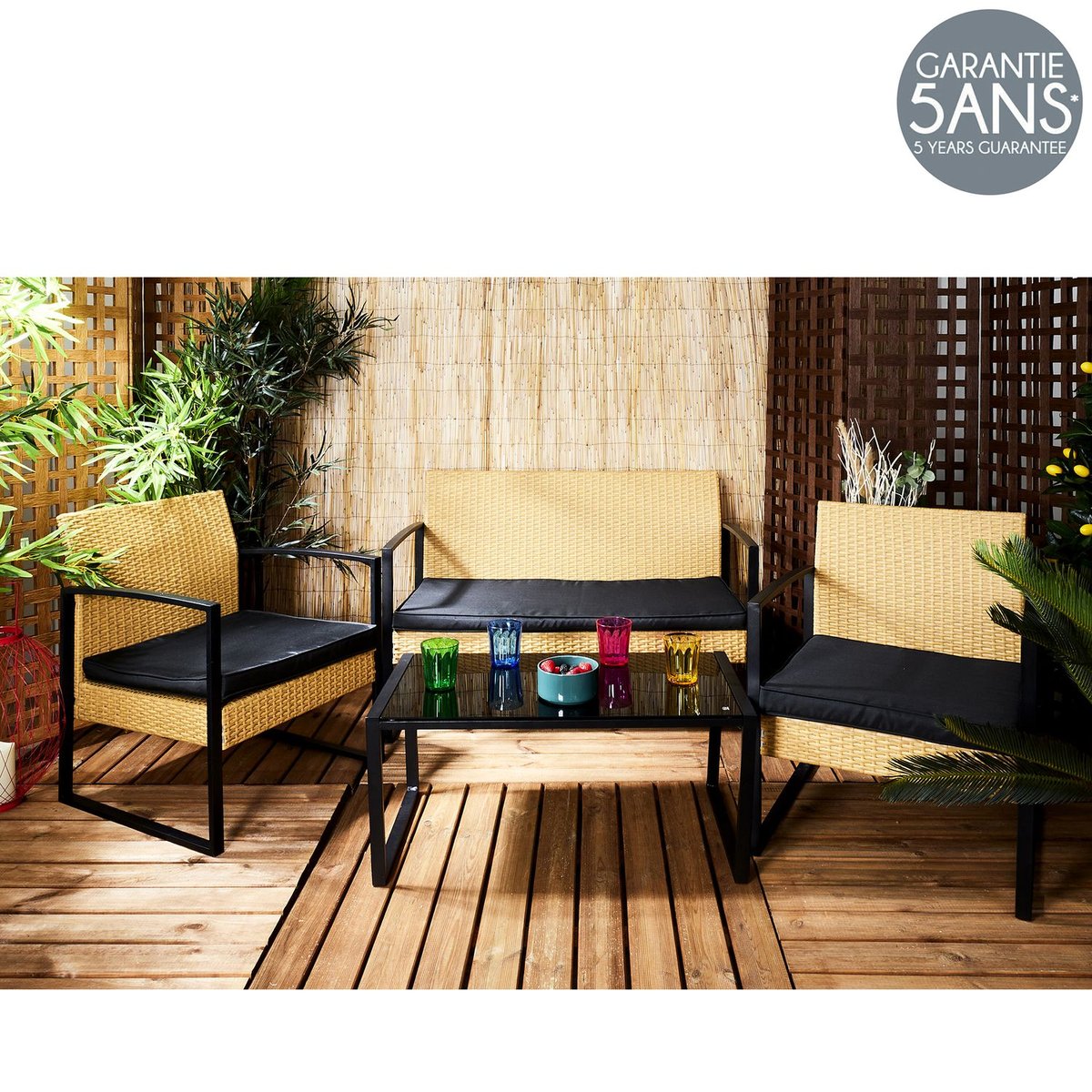 Salon de jardin 4 places effet cannage ALICANTE beige, TOILINUX