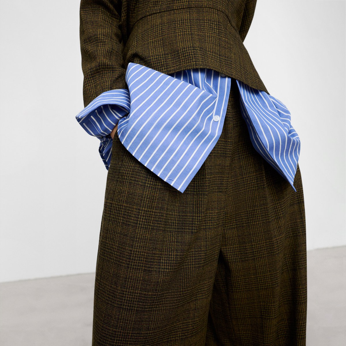 Pantalon à jambes larges à carreaux vert à carreaux, ADOLFO DOMINGUEZ