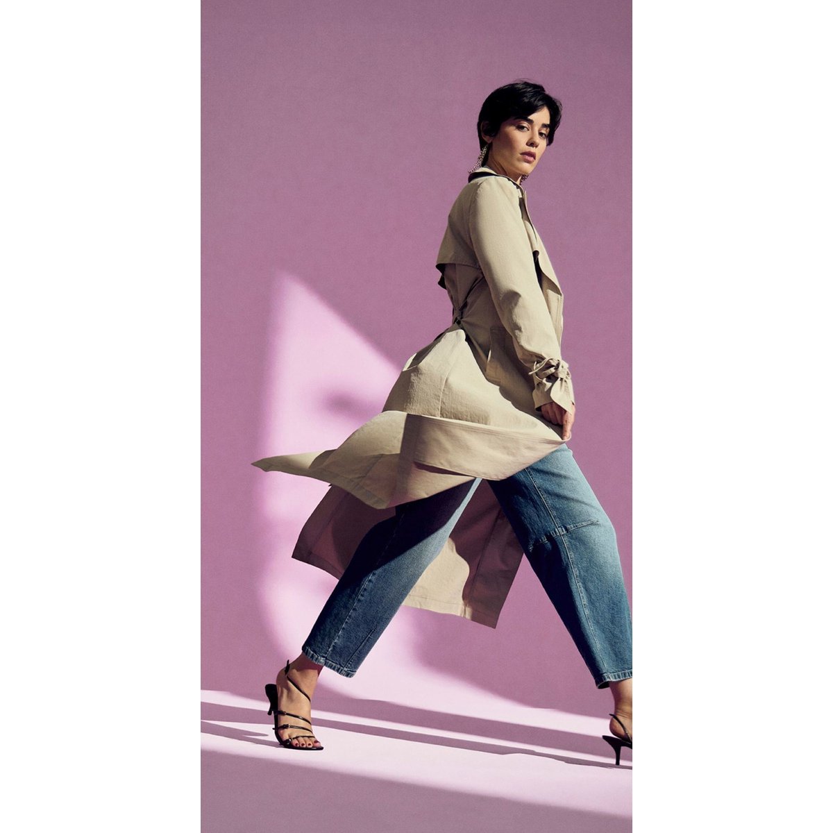 Manteau de mi-saison à ceinture à nouer light sand, ZERO