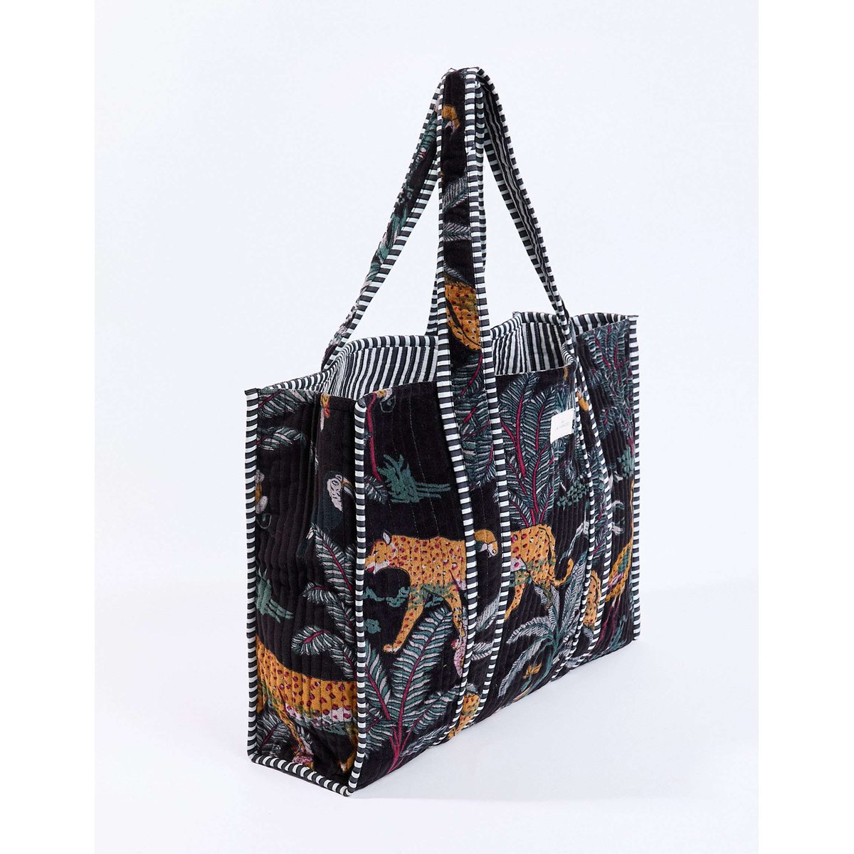 Grand cabas en velours de coton AZULI noir jungle, LA FIANCÉE