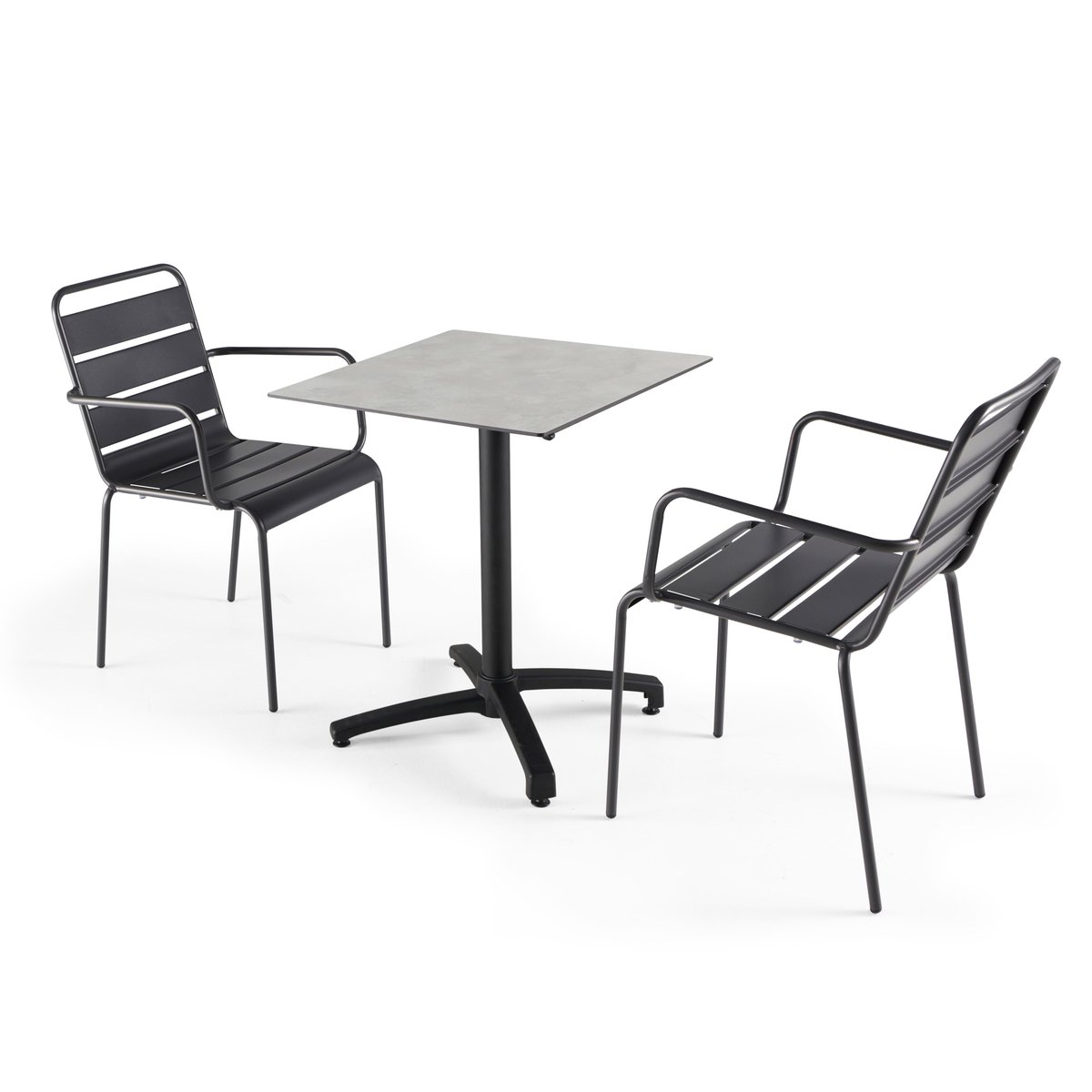 Table 60x60 cm inclinable stratifiée avec pied noir et chaises en métal, OPERA gris anthracite, OVIALA