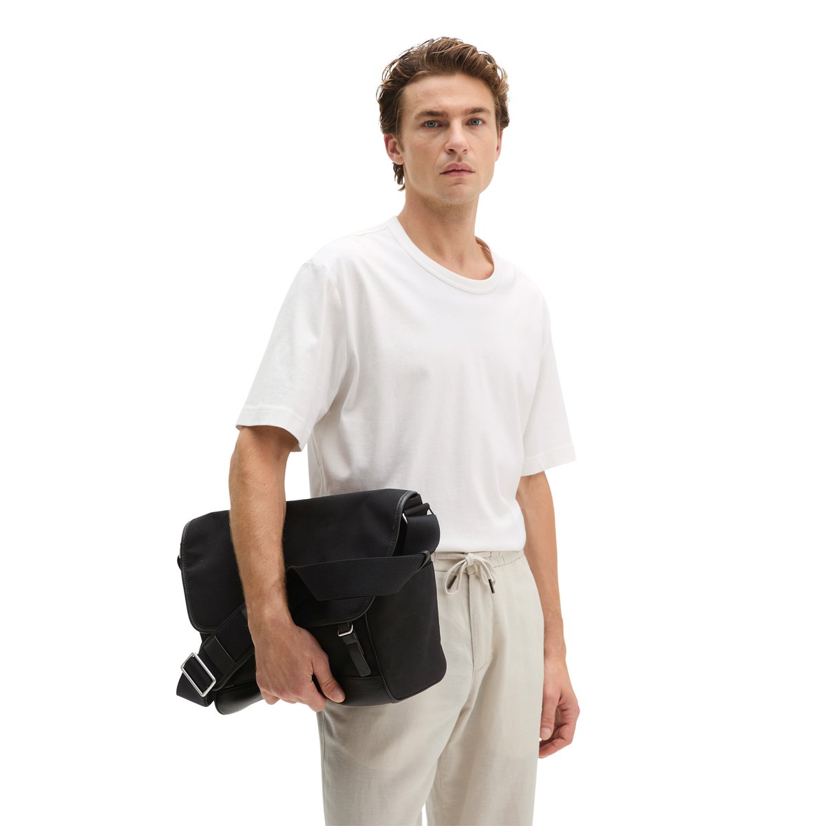 Sac de travail en toile, modèle Moa avec détails en cuir véritable noir, MARC O'POLO