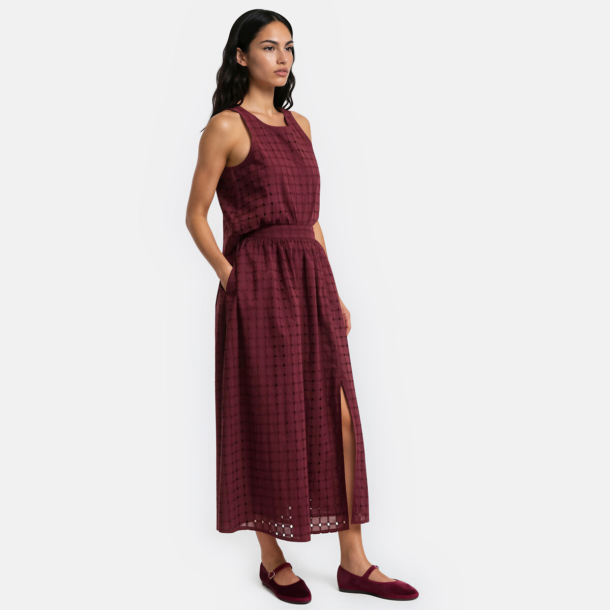 Top sans manches col rond en broderie anglaise marron, LA REDOUTE COLLECTIONS
