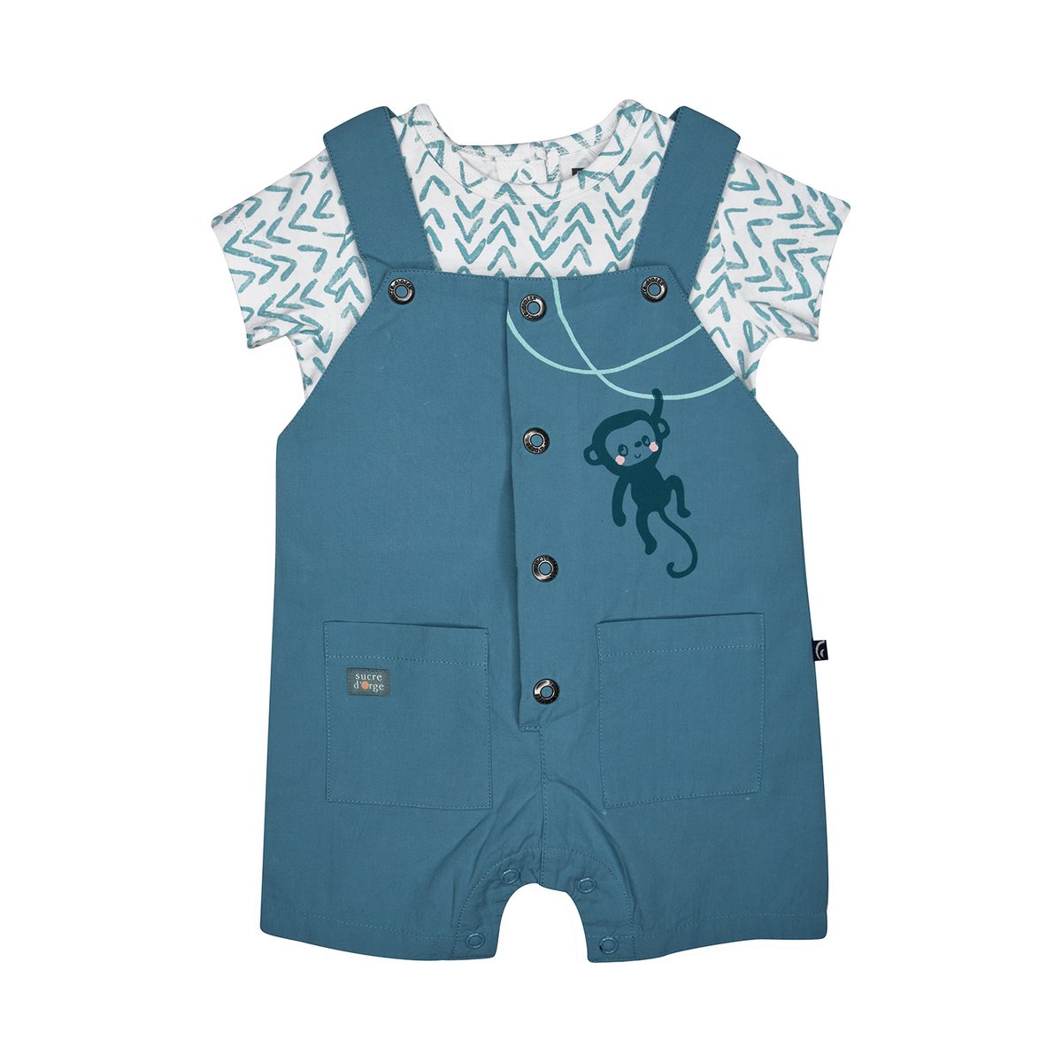 Tshirt salopette octave court bebe bleu, SUCRE D'ORGE