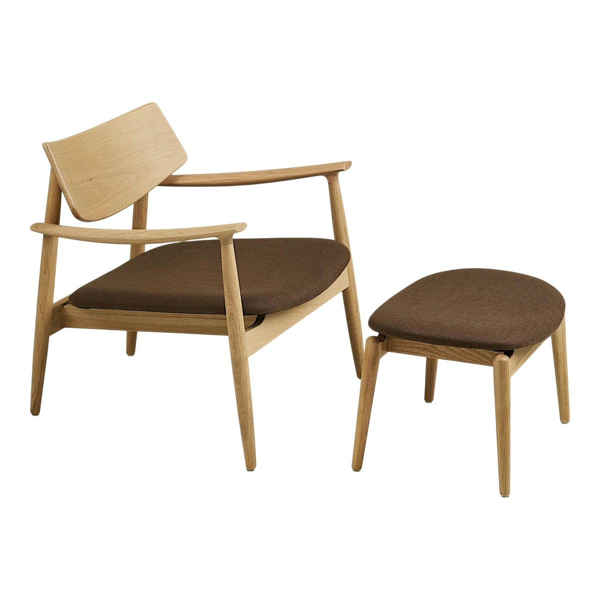 Fauteuil design scandinave chêne clair avec repose-pieds ROTTERDAM marron, PIER IMPORT