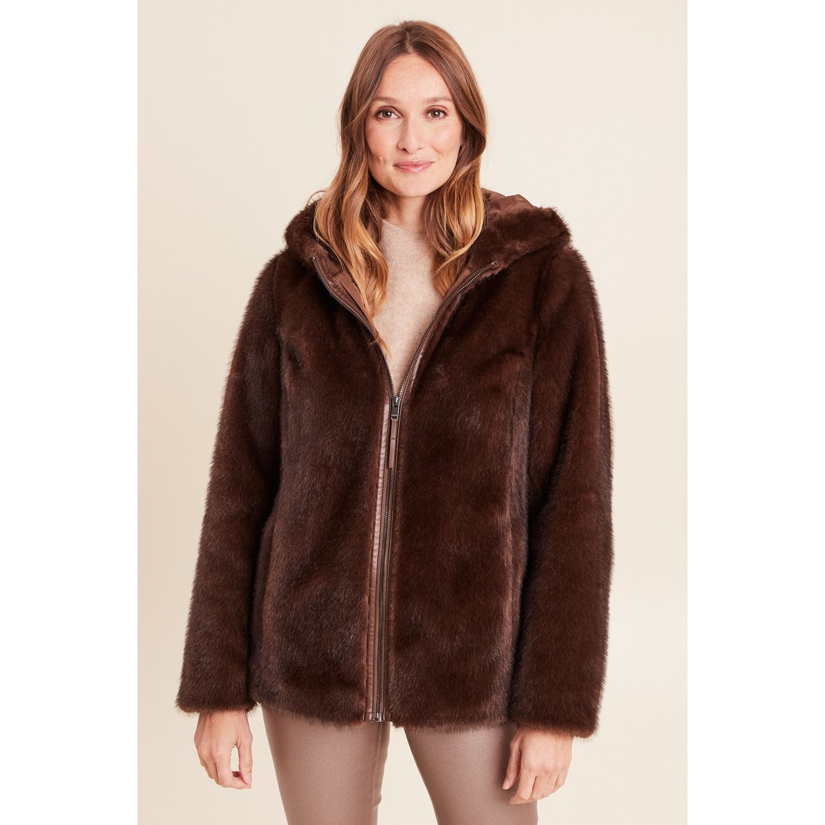Manteau doublé avec capuche marron foncé, BREAL