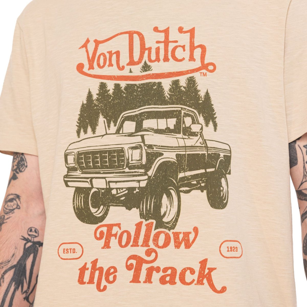 Tee shirt coton TRACK beige/orange/vert, VON DUTCH