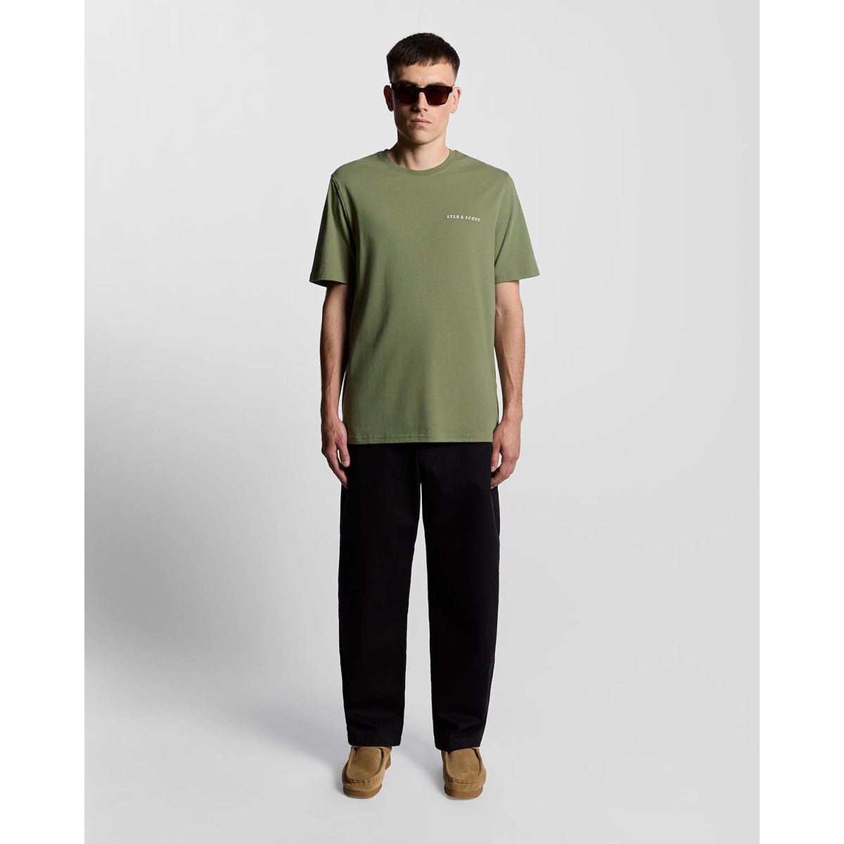 T-shirt logo script en coton col rond vert olive, LYLE & SCOTT