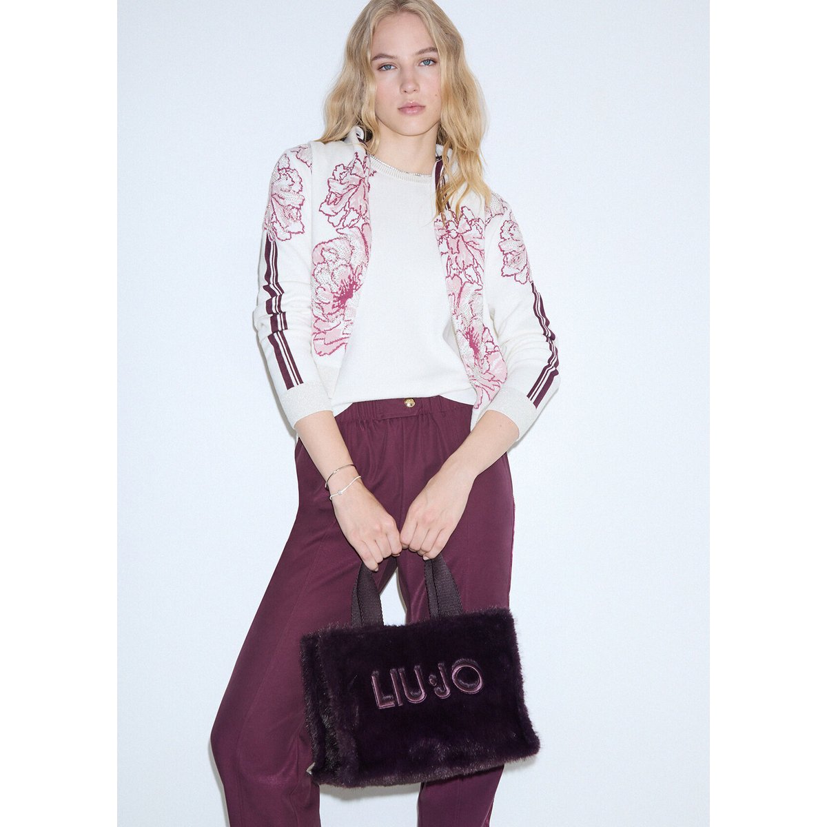 Petit sac fourre-tout en teddy aubergine, LIU JO