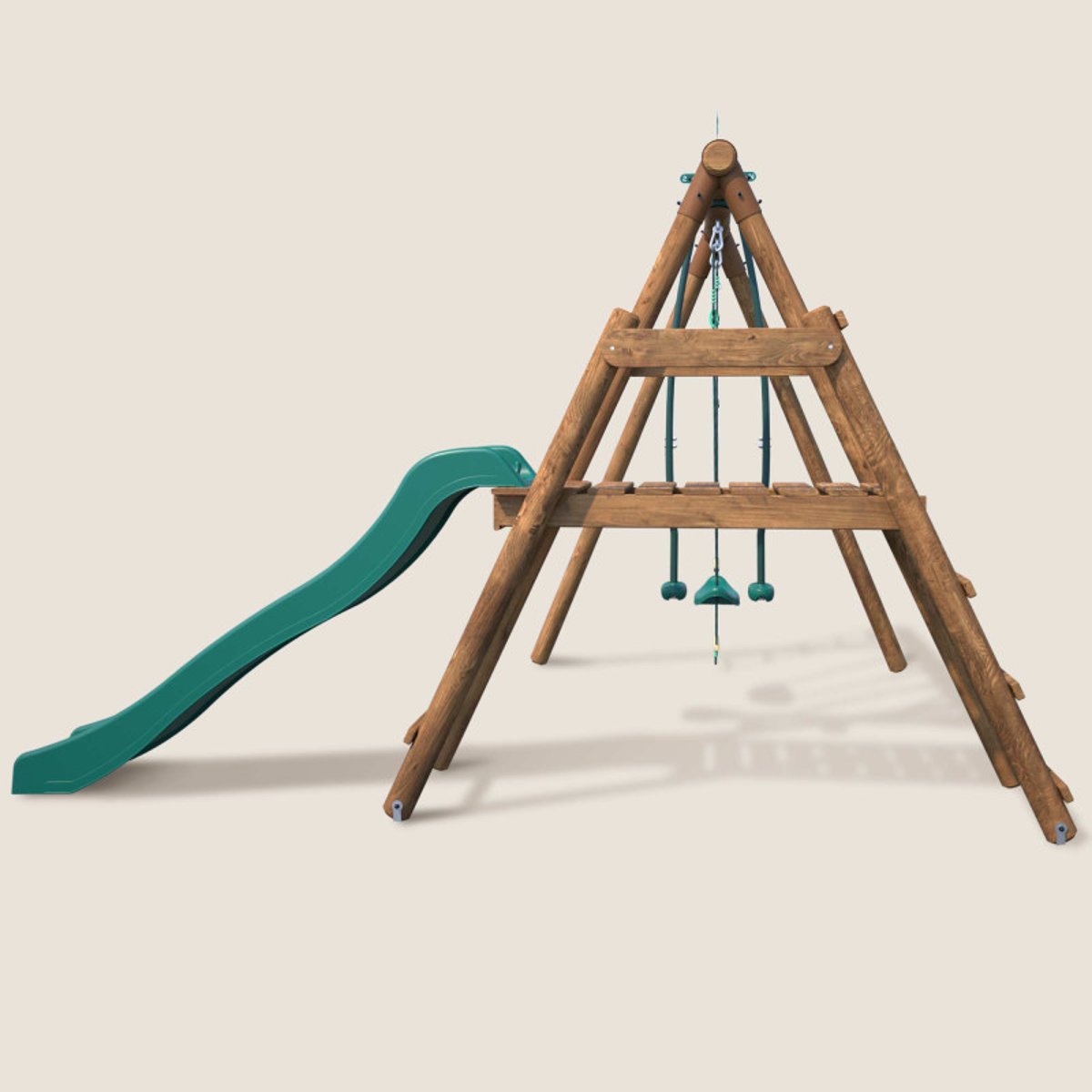 Portique en bois rond 3 agrès et toboggan MURIER marron, SOULET