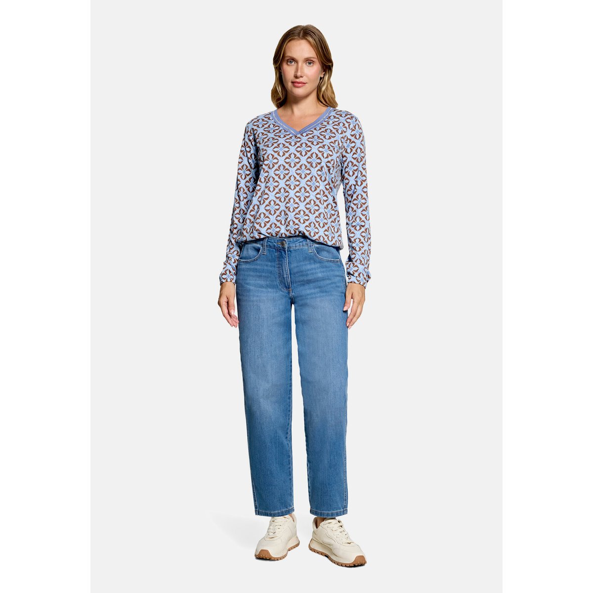 T-shirt façon blouse à élastique bleu/marron, BETTY BARCLAY