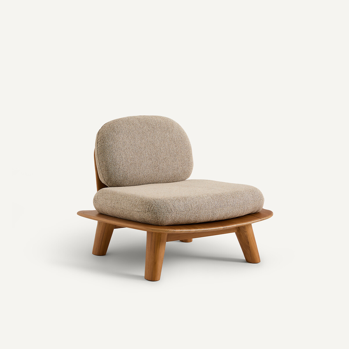 Fauteuil en teck massif et coussins en tissu chiné, MAZAI teck, AM.PM