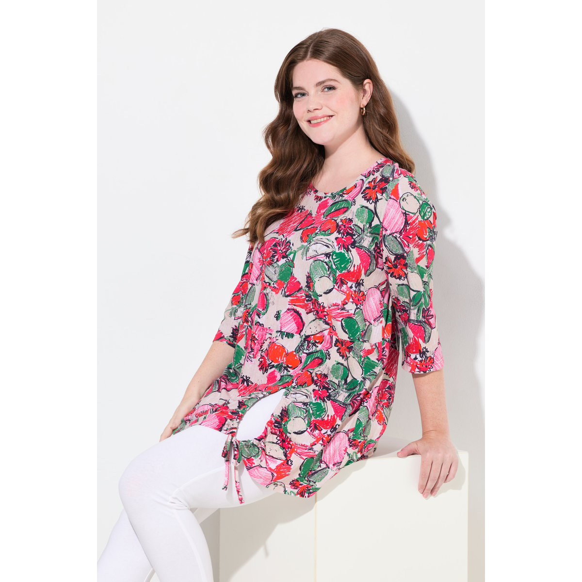 Long T-Shirt, Bande À L'Ourlet blanc perle, ULLA POPKEN